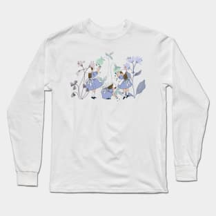 Cottagecore girls collecting stars from flowers Long Sleeve T-Shirt